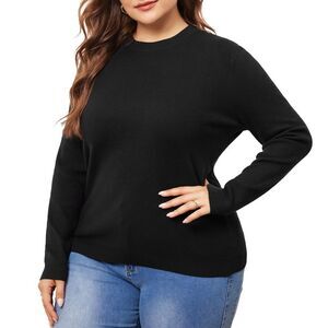 Plus Size Crewneck Shirts Fall Casual Basic Tee Tops Black